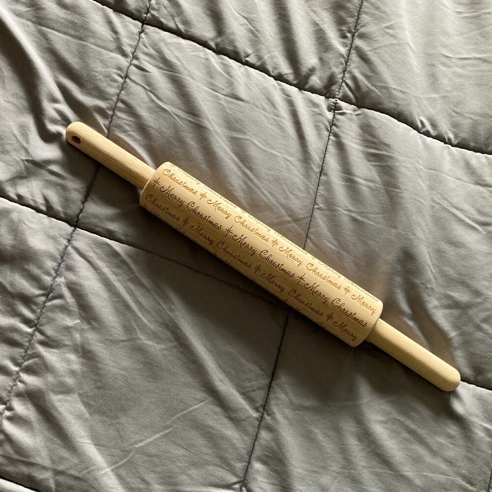 Christmas Holiday embossed Wooden Rolling Pin - 10-1/2 inches